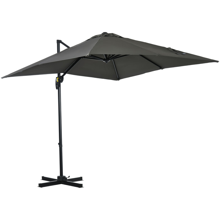Sombrilla de Jardín de Aluminio 245x245x245 cm Parasol Excá©ntrico con Manivela Giratorio 360° Inclinación de 3 Niveles Tela Desmontable Gris