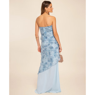 Vestido largo de tres capas con estampado floral