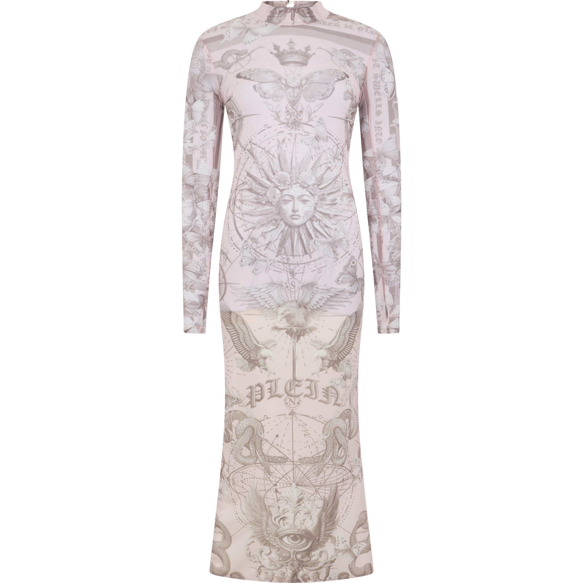 PHILIPP PLEIN Tulle Maxi Dress Open Back Butterfly Tattoo