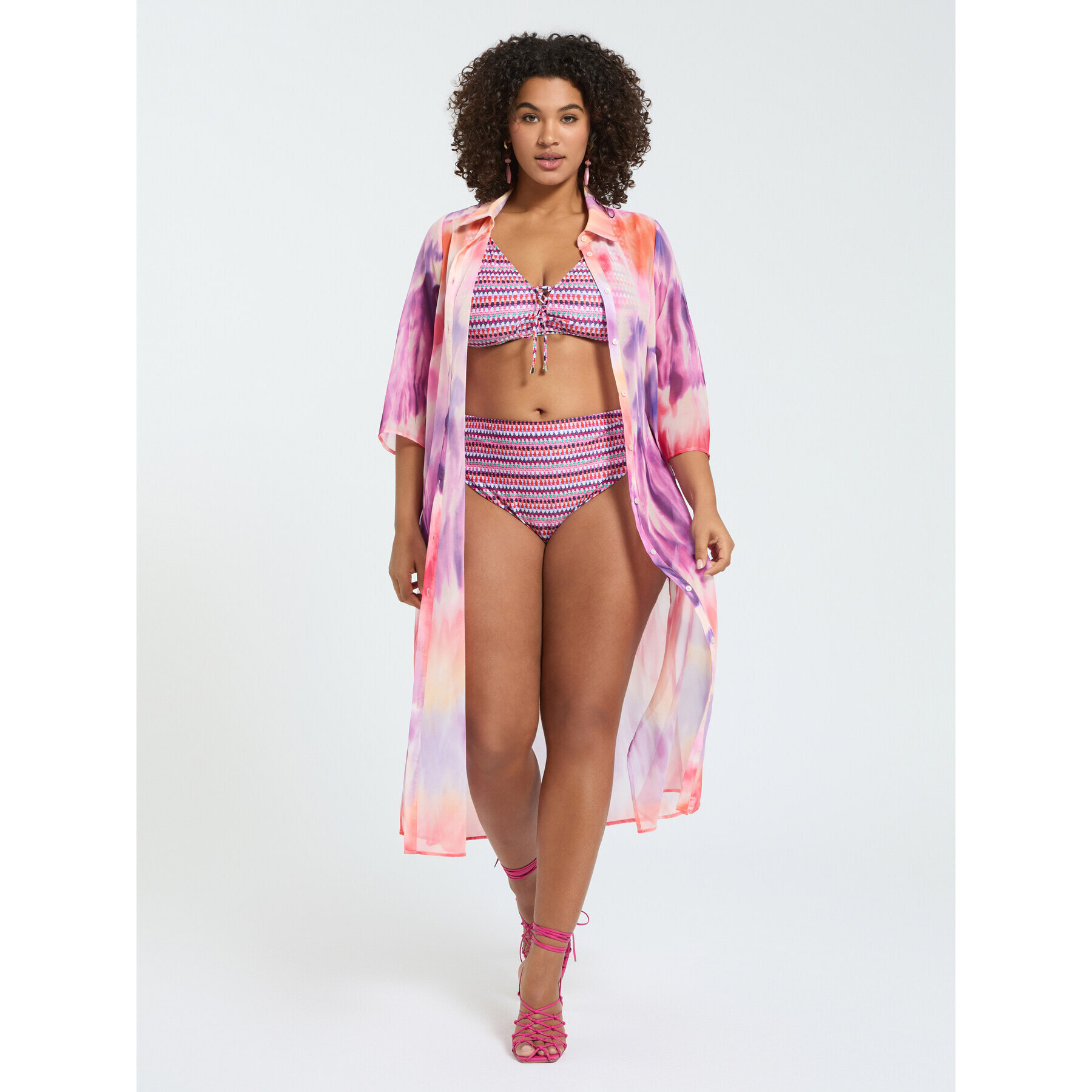 Fiorella Rubino - Bikini due pezzi con stampa multicolor e laccetti - Rosa