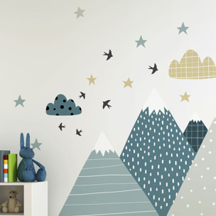 Stickers muraux enfants - Décoration chambre bébé - Autocollant Sticker mural géant enfant montagnes scandinaves ALIKA