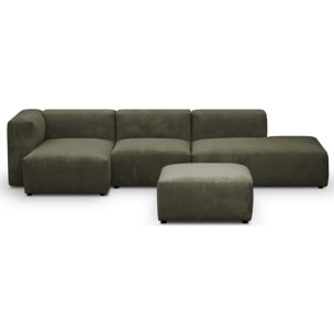 Canapé d'angle à gauche modulable 5 places en velours côtelé + pouf - MODULO