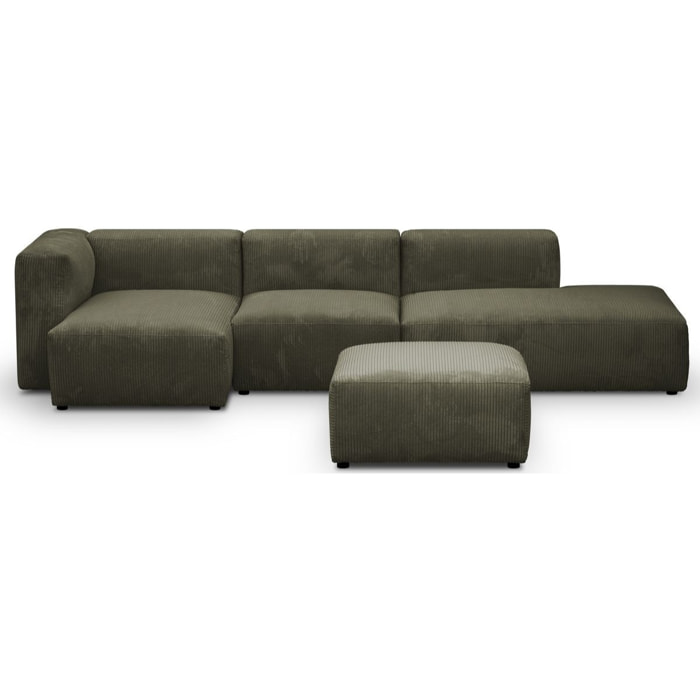 Canapé d'angle à gauche modulable 5 places en velours côtelé + pouf - MODULO