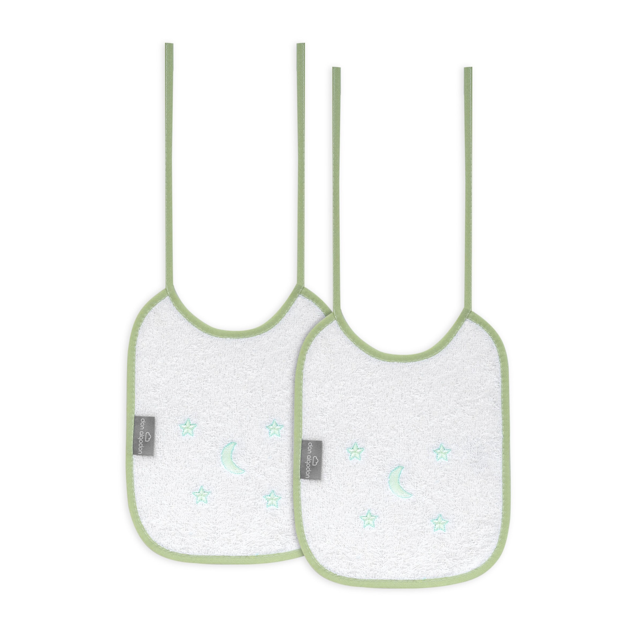 Pack 2 Baberos Don Algodon 20X25 Modelo Estrellas Luna Bco/Verde
