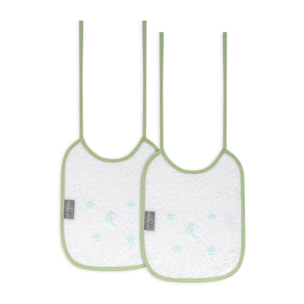 Pack 2 Baberos Don Algodon 20X25 Modelo Estrellas Luna Bco/Verde