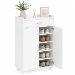 HOMCOM Mueble Zapatero con 1 Cajón y 5 Estantes, Armario para Zapatos Moderno con Estantes Ajustables, Zapatero Entrada Recibidor para 12-15 Pares en Pasillo, 62,5x35x95 cm, Blanco