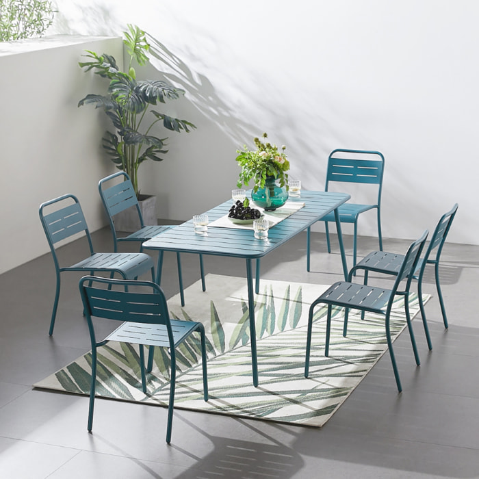 Ensemble table et chaises 6 personnes bleu  - EVORA