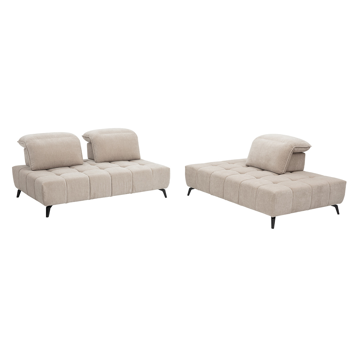 Canapé modulable 4 places avec têtières ajustables en tissu effet velours taupe et métal noir OLMO