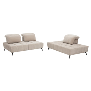 Canapé modulable 4 places avec têtières ajustables en tissu effet velours taupe et métal noir OLMO