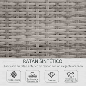 Conjunto de Muebles de Jardín de Ratán 4 Piezas Mesa de Centro de Vidrio Sofá Doble y 2 Sofás Esquineros con Cojines Desenfundables para Terraza Exterior Gris