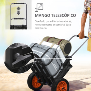 Carro Playa Plegable, Carro Transporte con Grandes Ruedas de 30 cm para Todo Terreno, con Bolsillo de Malla y Mango Telescópica de Aluminio, para Jardín, Campaña, Compra, Carga 150 kg, Gris