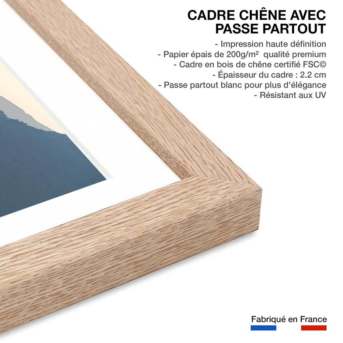 Affiche paysage crépuscule Affiche + cadre en bois - Chêne