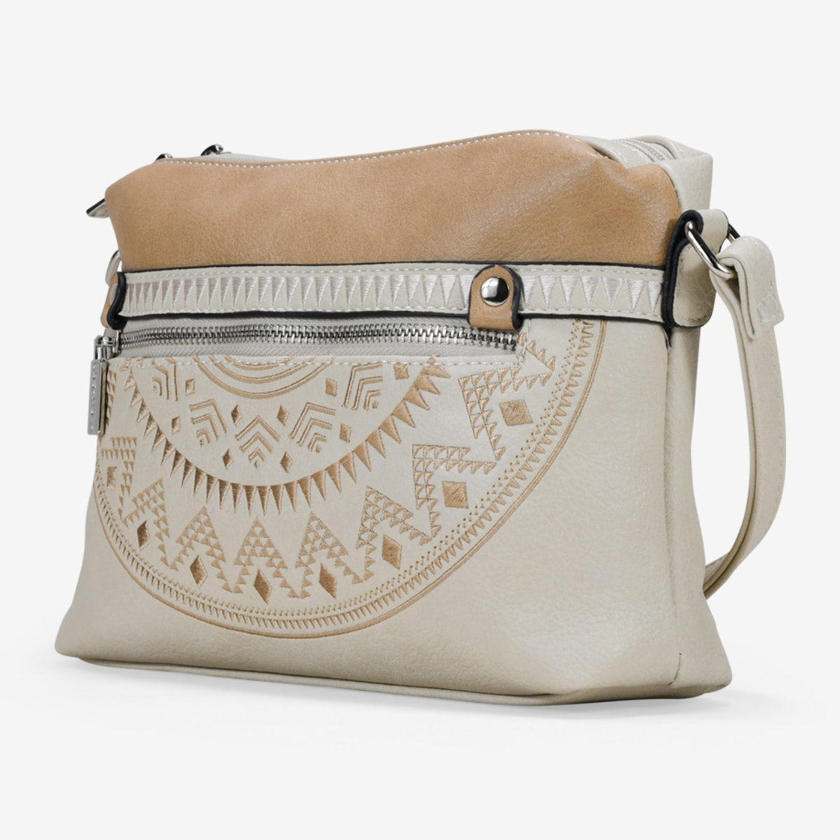 Bolso bandolera beige con doble cremallera