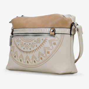 Bolso bandolera beige con doble cremallera