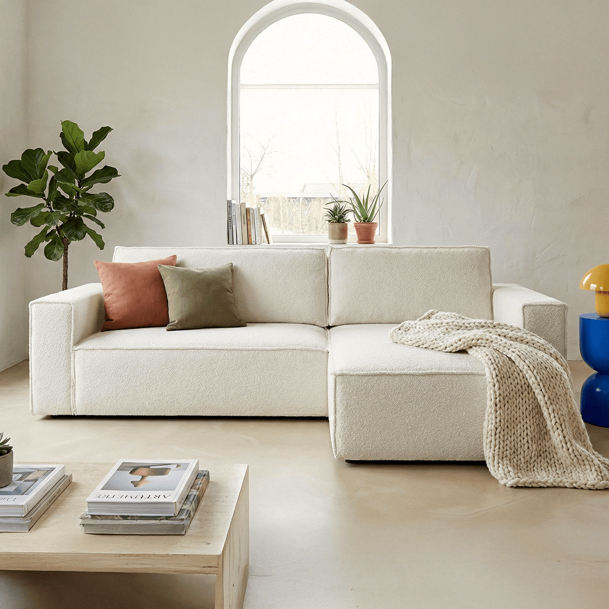 Canapé d'angle convertible 4 places en tissu bouclé - LIVIA