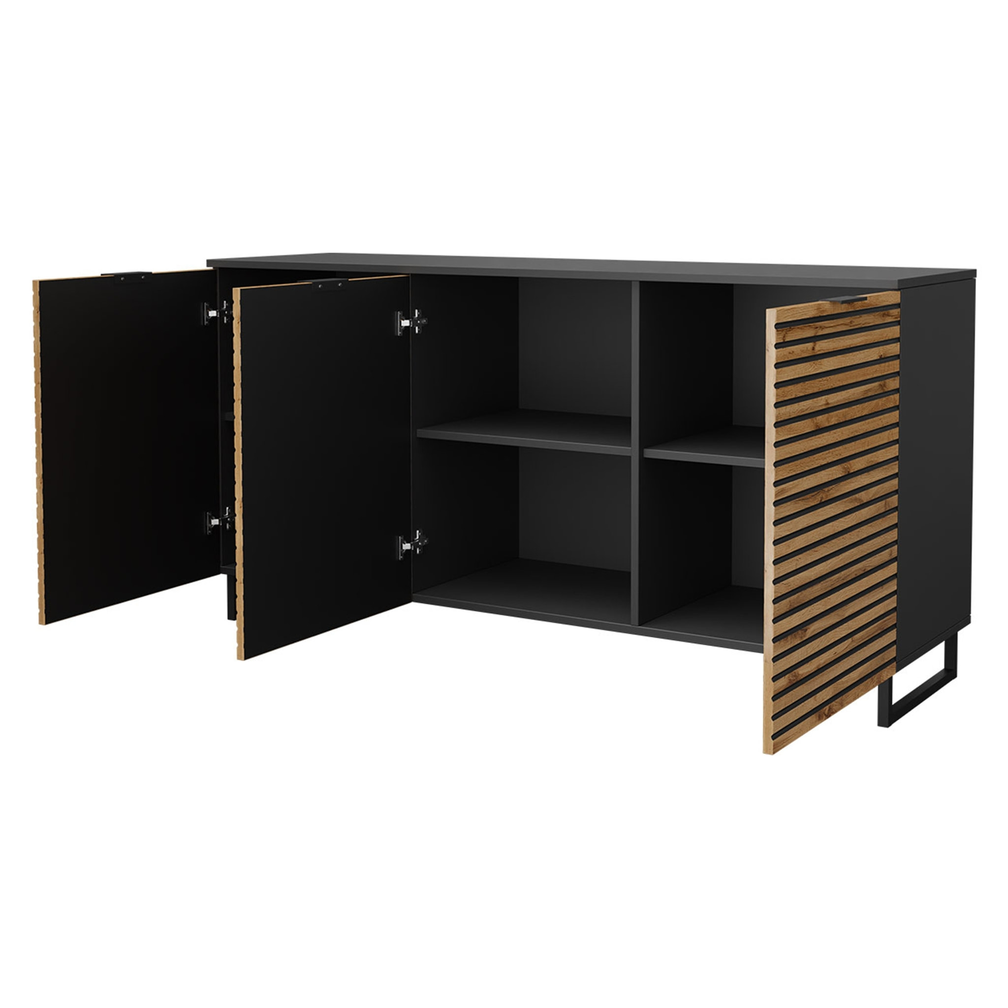 Olympie - buffet bas - bois et noir - 150 cm - Noir / Bois