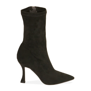 Ankle boots neri in microfibra, tacco sagomato 9,5 cm