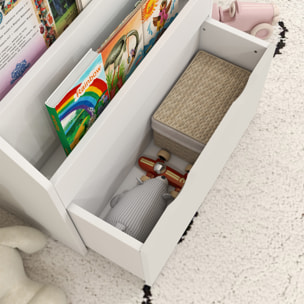 Estantería de Juguetes con 3 Compartimentos, Librería Infantil, Caja de Juguetes Móvil, Cajón con Ruedas, Multifuncioanl, para Dormitorio, Guardería, Sala de Juegos, Blanco