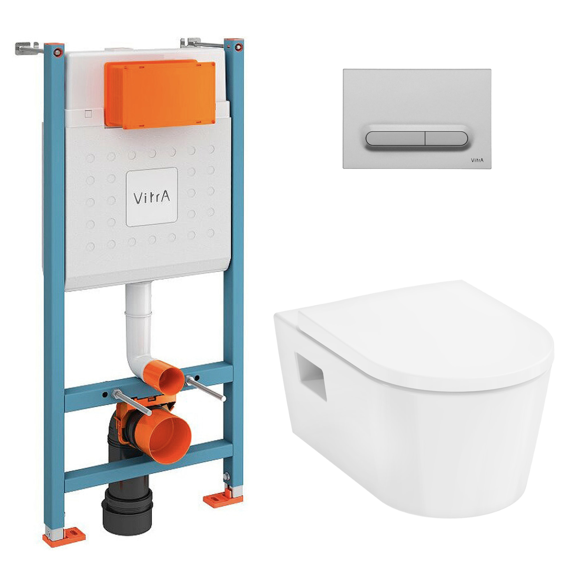 V-Fix Core Pack WC bâti-support + WC sans bride Hansgrohe EluPuraS + Abattant SoftClose + Plaque chrome mat (VFIXPURA5)
