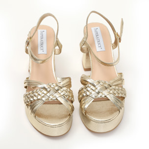 Sandali in simil pelle verniciata con tacco quadrato