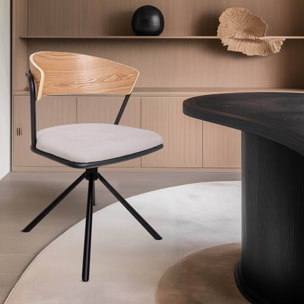 Seul - Set di 2 sedie di design in metallo, schienale in legno massello e seduta in tessuto, girevole 360°