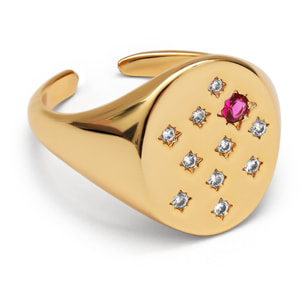 Bague Chevalière Rose Plaqué Or