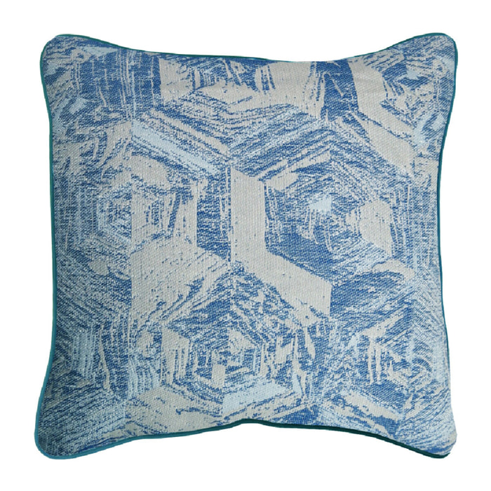 Housse de coussin pur coton motif jacquard bleu Oak turquoise