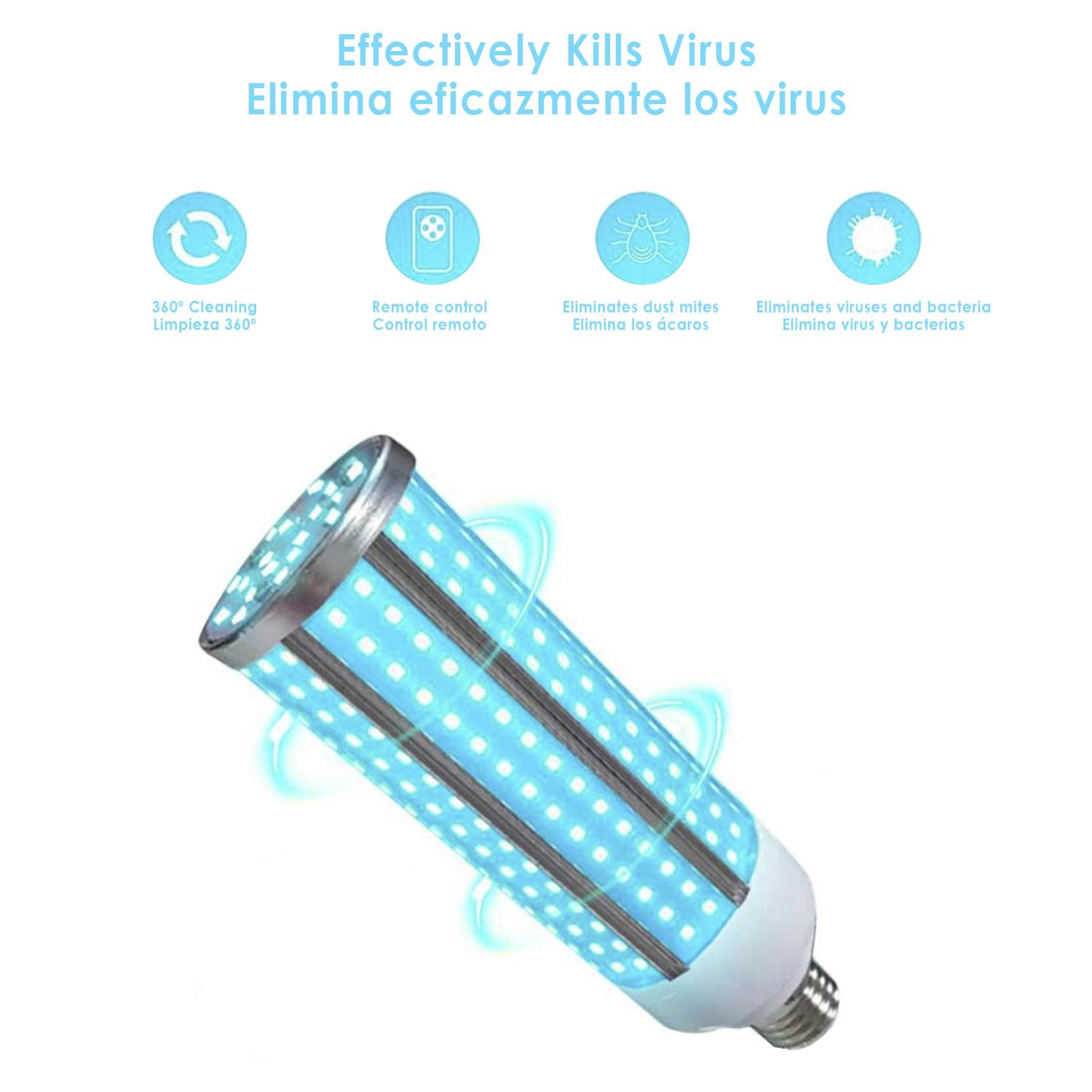 Lámpara led UVC germicida + OZONO con casquillo E27 y control remoto.