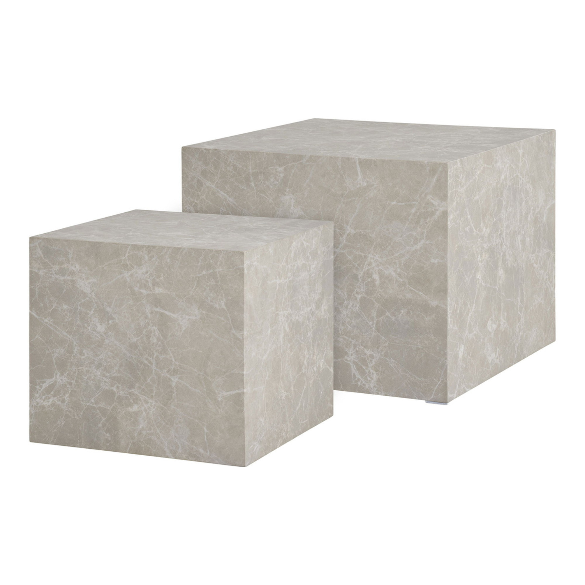 Tavolini da Caffè Prague Effetto Marmo Beige — Set di 2, Ø40×36 e Ø50×40 cm