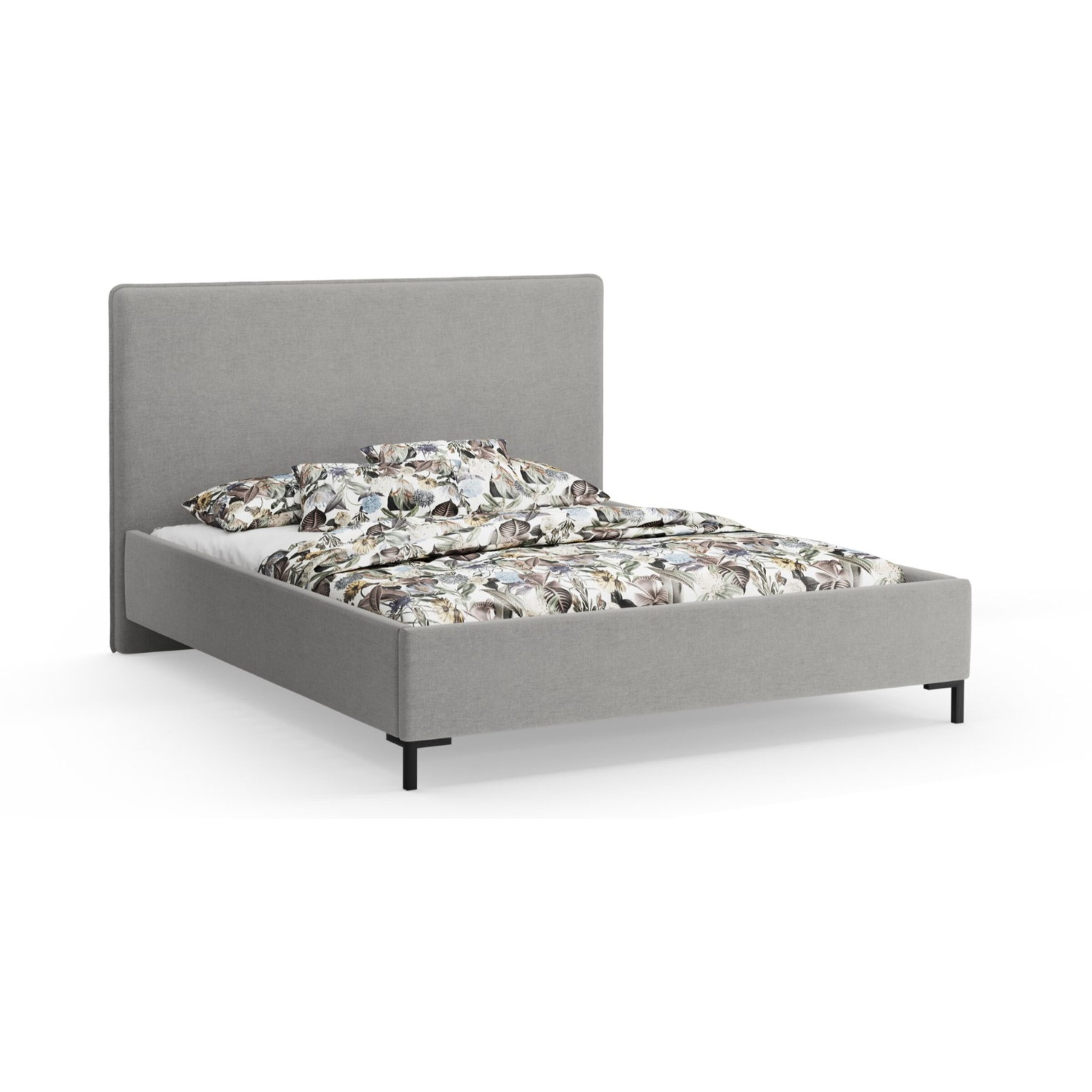 Lit coffre avec tête de lit "Polly" 160x200cm en chenille gris