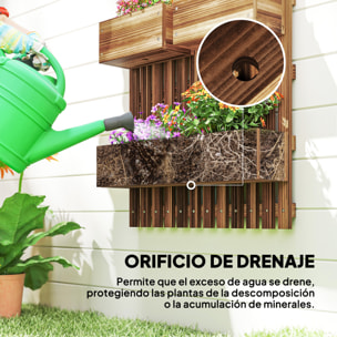 Jardinera de Pared con Enrejado, Jardinera Exterior Grande de Madera con 3 Macetas Móviles y Orificio de Drenaje, para Exterior, Jardín, Terraza, Patio, 60x16x80 cm, Carbonizado