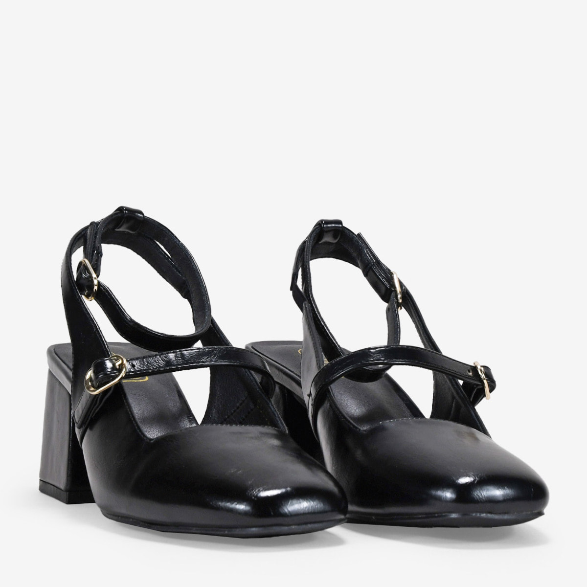 Zapatos Mary jane negros destalonados con hebillas