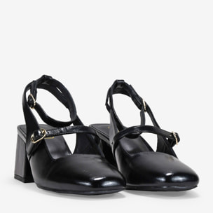 Zapatos Mary jane negros destalonados con hebillas