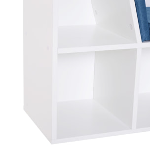 Librería con Asiento Estantería de Libros con 6 Cubos Zapatero con Banco con Cojín Multiusos para Sala de Estar Oficina Dormitorio 102x30x61cm Blanco y Azul