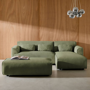 Pouf, repose-pieds pour canapé d'angle 3 places Wallas velours côtelé WALLAS