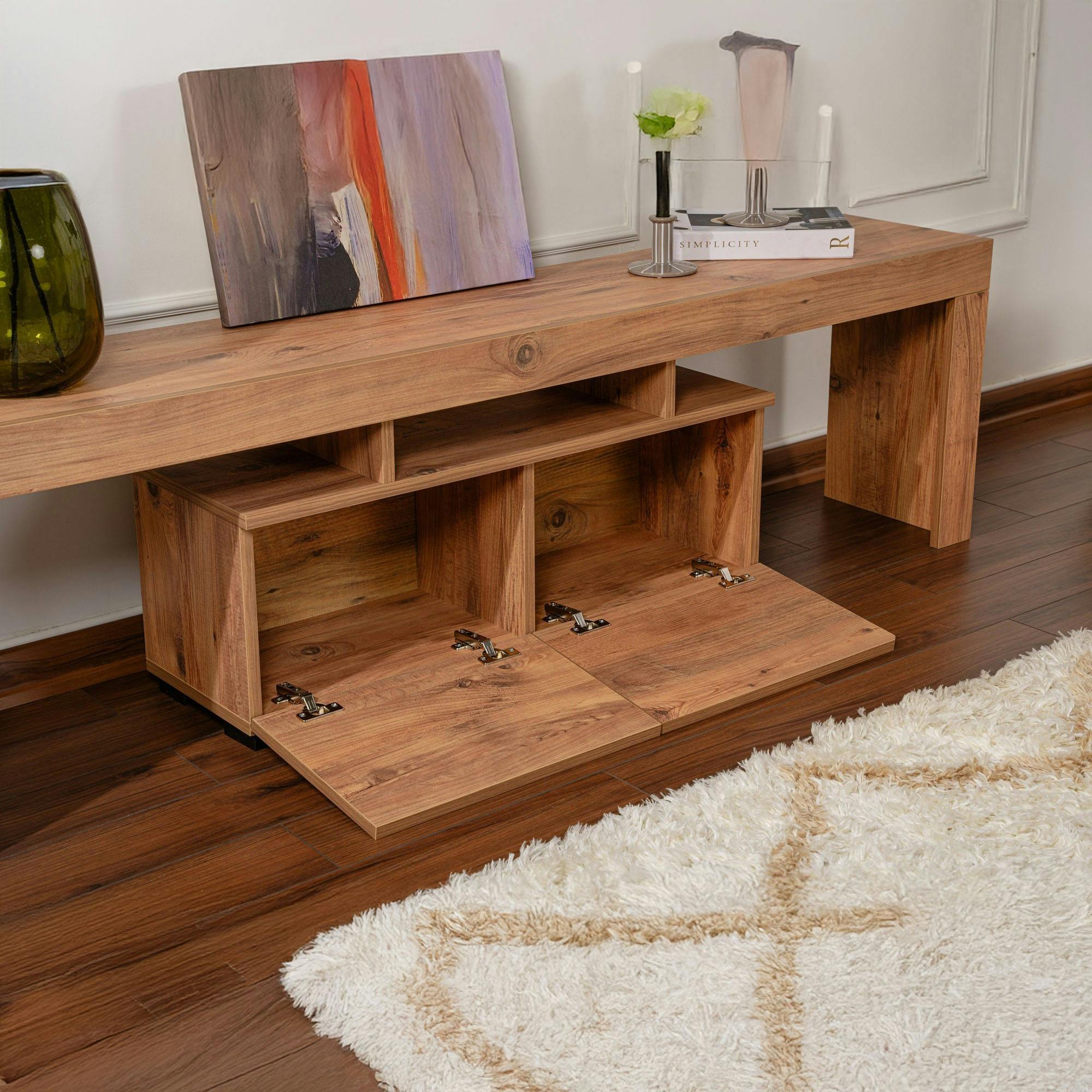 Banc TV moderne avec rangement - finition effet pin MARFA