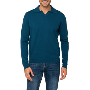 Jersey Srinagar cuello polo en algodón y lana azul claro