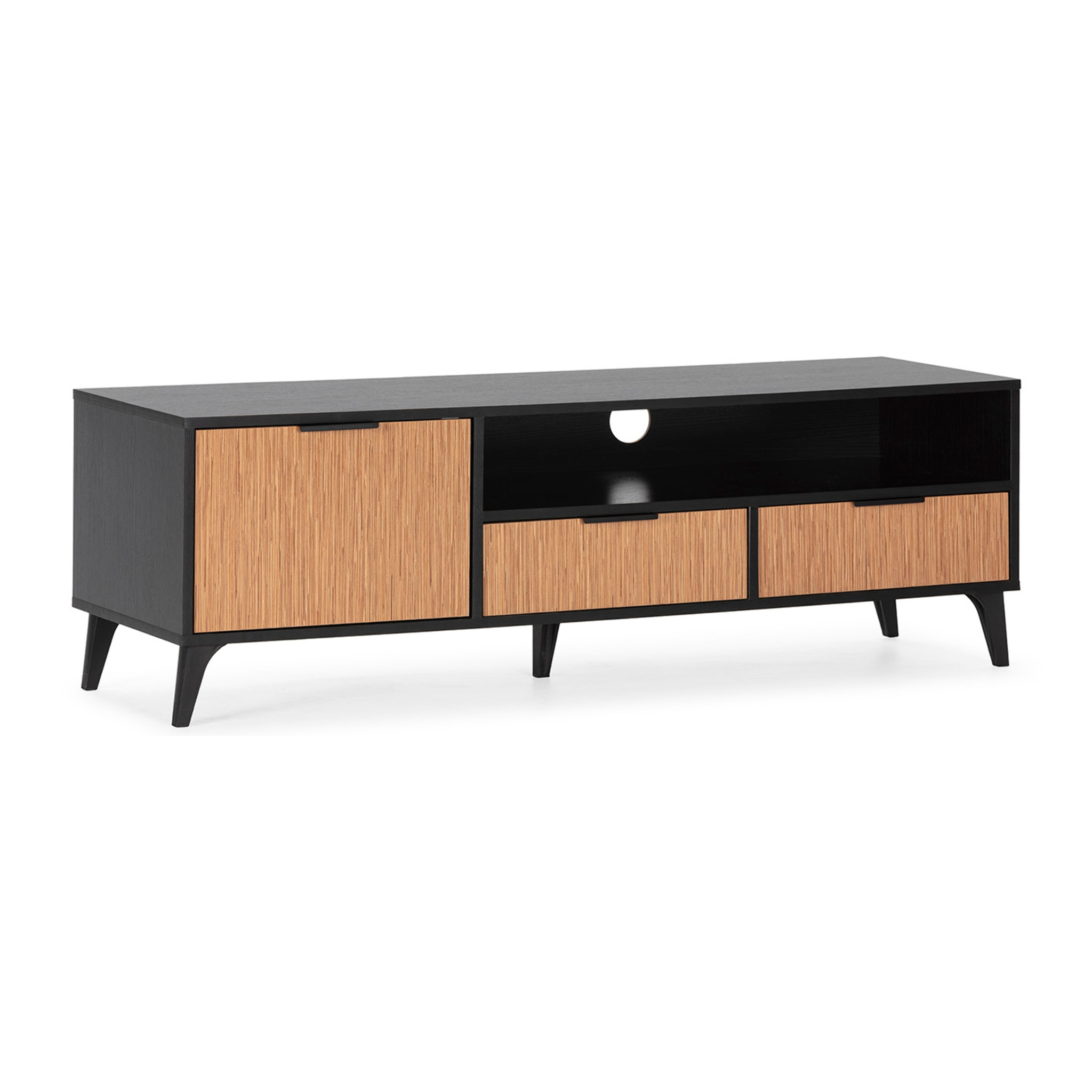 Mueble TV Denis 1 puerta y 2 cajones, color Negro/Madera