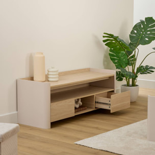 Meuble TV Roundy blanc ivoire et bois