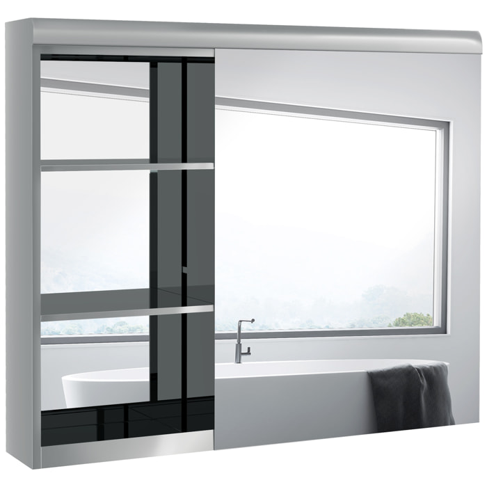 Armoire miroir salle de bain - meuble mural 2 étagères - dim. 70L x 13l x 60H cm - acier inox. verre