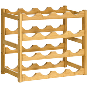Range-bouteilles - rack à bouteilles - 4 niveaux 16 bouteilles - bois de bambou verni