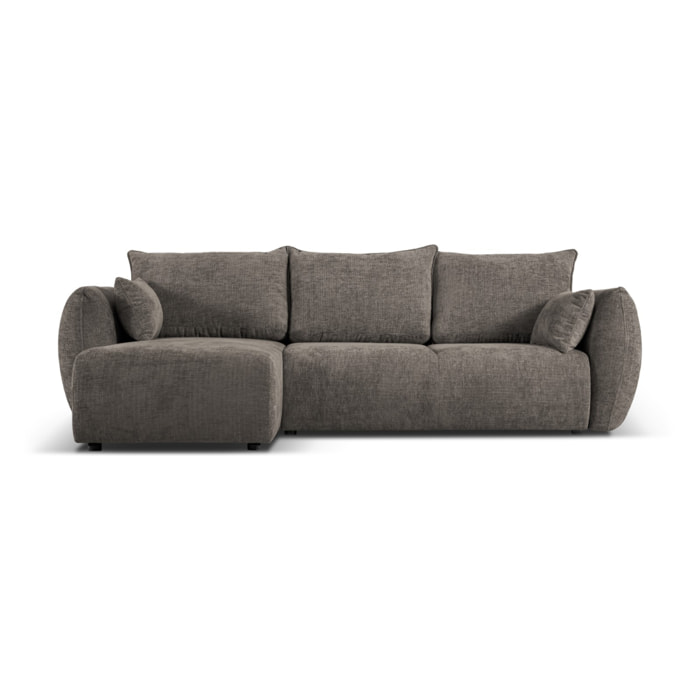Canapé d'angle gauche convertible avec coffre de rangement "Matera" 4 places en chenille gris