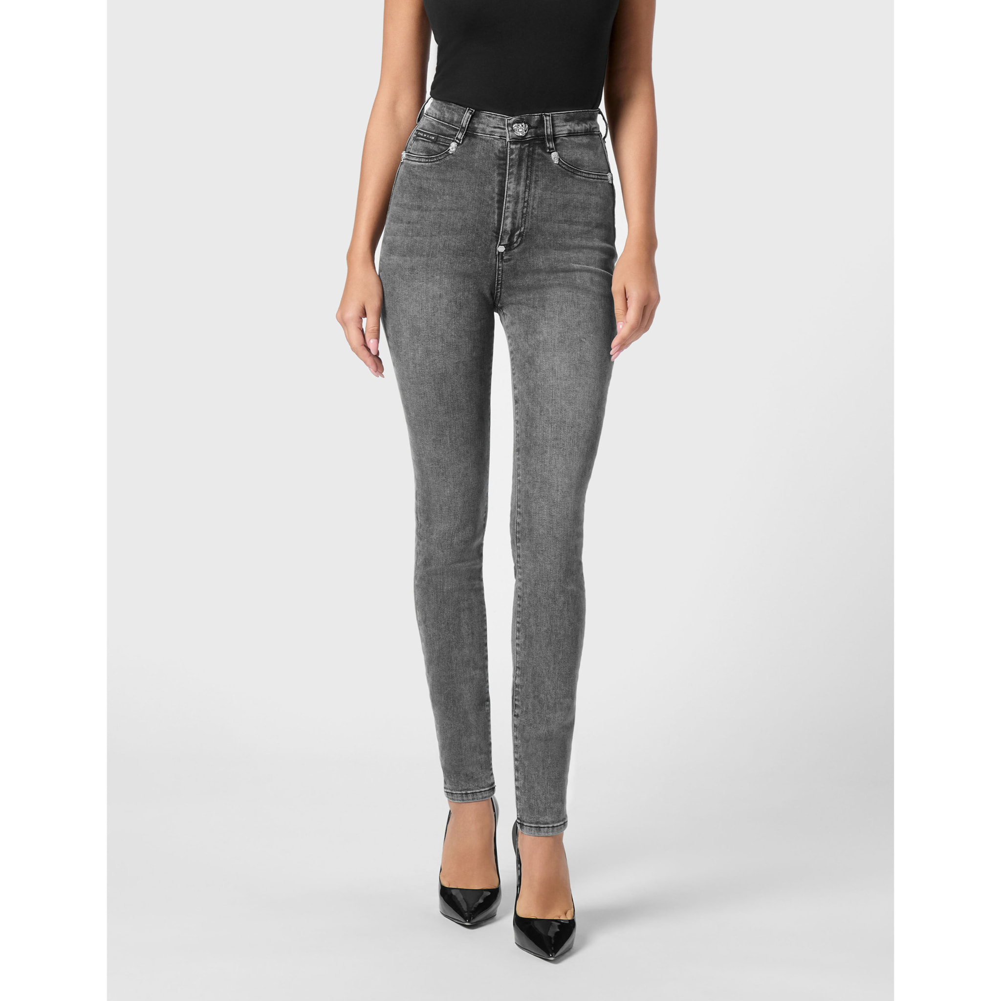 PHILIPP PLEIN Jegging a vita alta SKULL