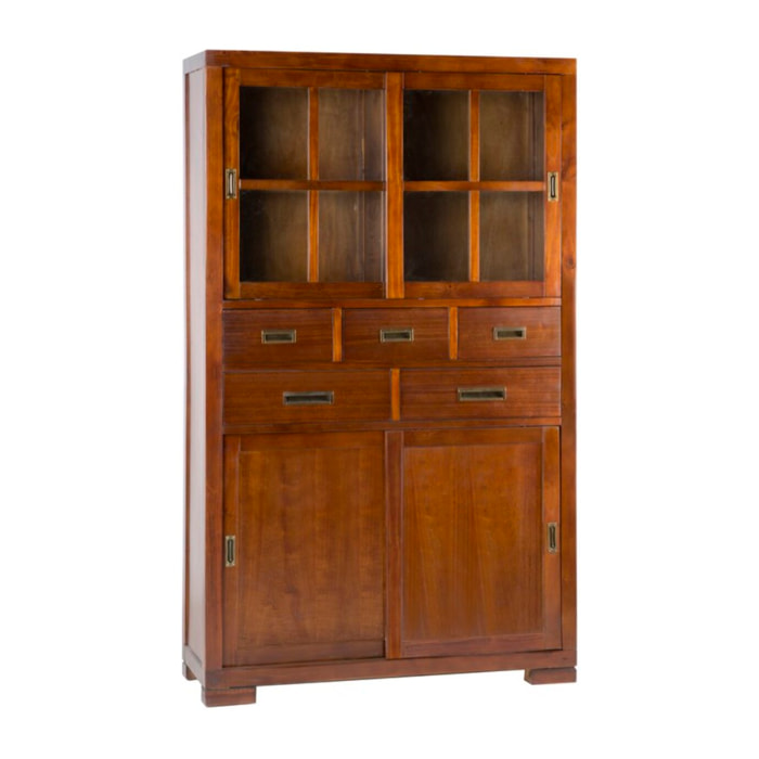 Vitrine Kenia -bois massif de mindi et placage naturel de mindi-couleur teck 115 x 190 x 40 cm