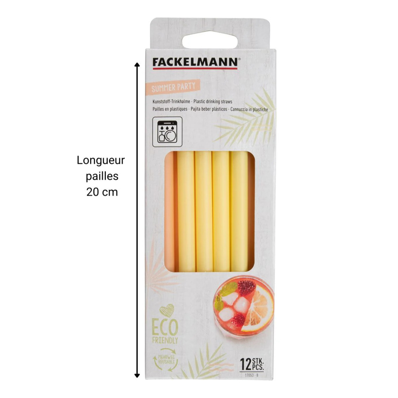 Lot de 12 pailles coloré en plastique 20 cm Fackelmann Summer Party