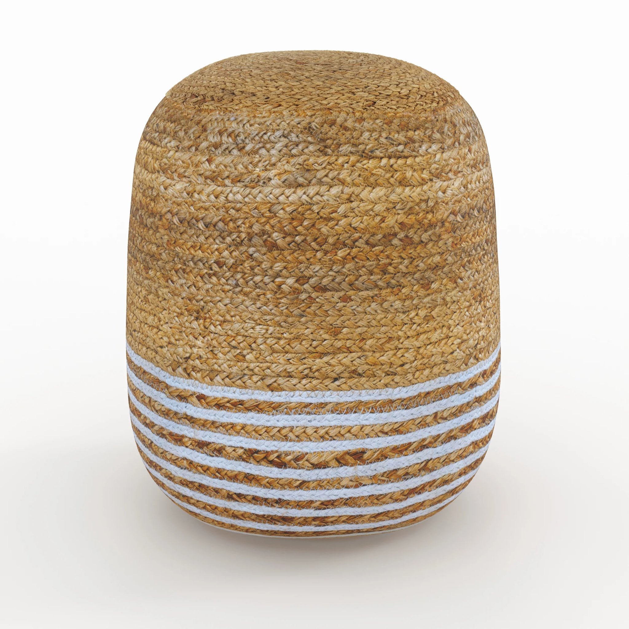Pouf rond en jute, fines rayures blanches D40 cm - Billy