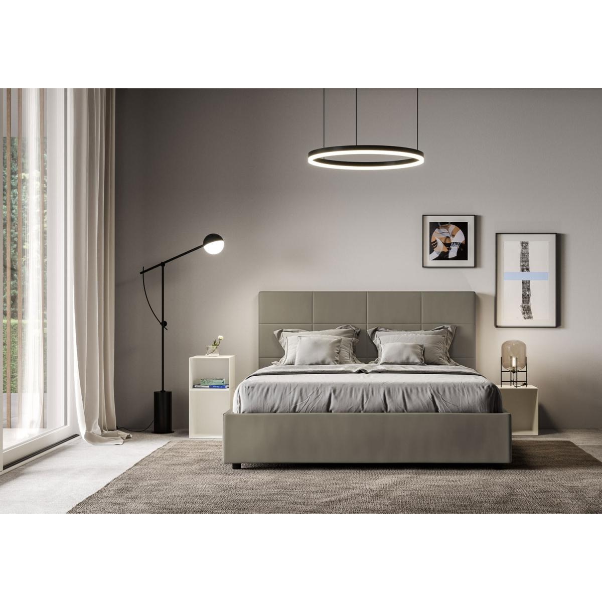 Cama con almacenaje acolchada 160x210 cuero sintético capuchino Mika