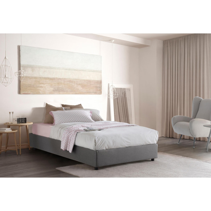 Letto piazza e mezza Chiara, Letto contenitore con rivestimento in tessuto, 100% Made in Italy, Apertura frontale, con materasso Cm 120x190 incluso, Grigio