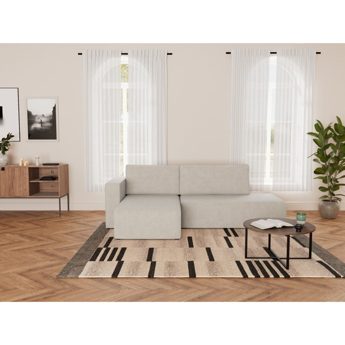 Topaze - canapé d'angle gauche 4 places convertible avec coffre sans accoudoir en velours côtelé - Beige