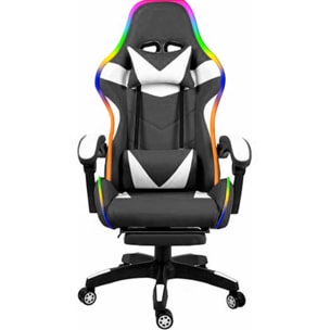 Sedia Gaming Con LED RGB Telecomando Poltrona Ufficio Scrivania Casa PC Racing Girevole Ergonomica Ecopelle Cuscino Lombare Poggiapiedi Nero Bianco
